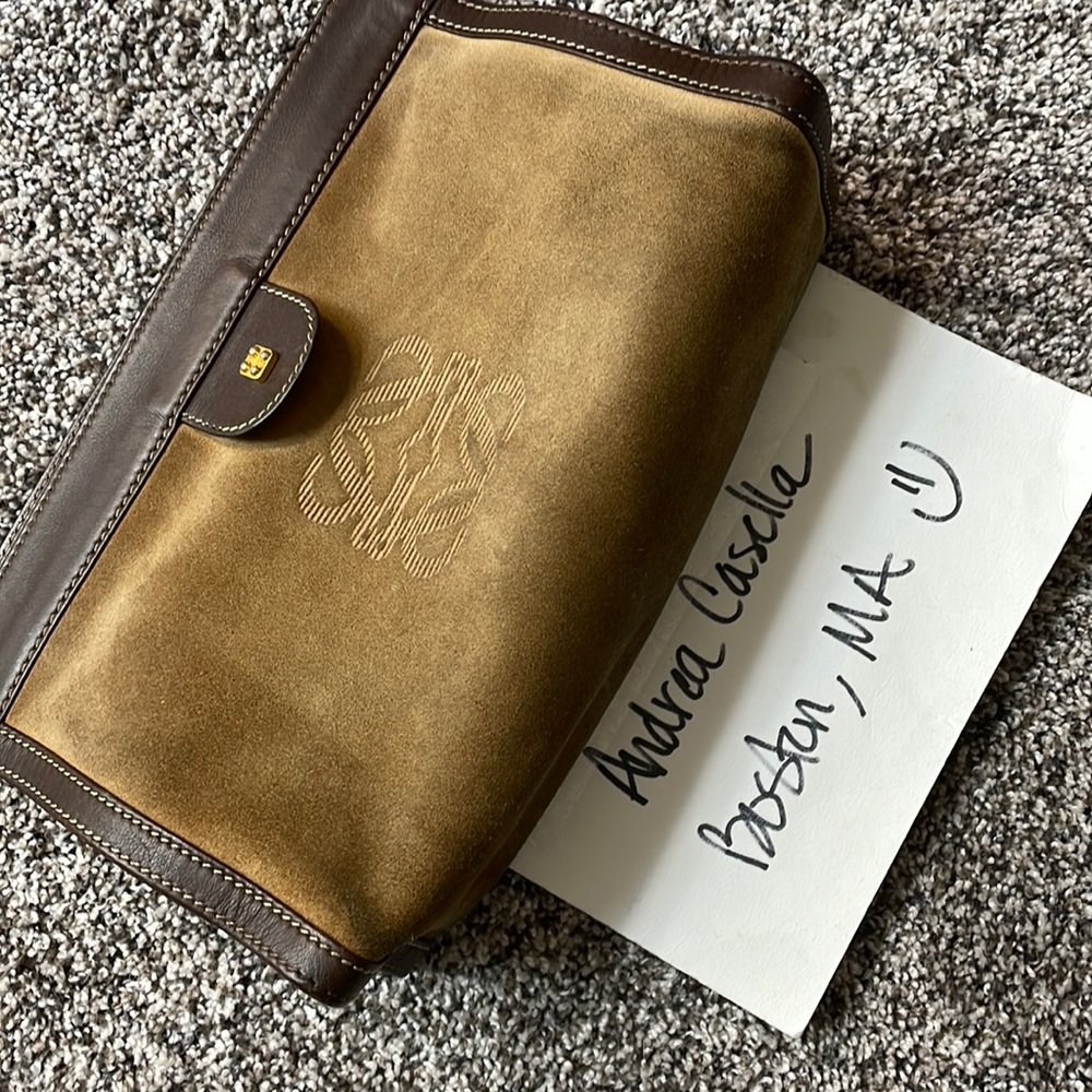 Authentic loewe brown suede make up bag pouch